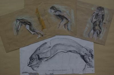 Ideas for swimming by JLYoung, Drawing, Charcoal on Paper