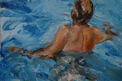 Man swimming one by JLYoung, Painting, Oil on canvas