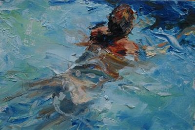 Man swimming two by JLYoung, Painting, Oil on canvas