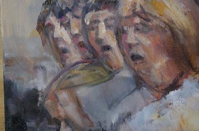 Rehearsing the scratch choir three by JLYoung, Painting, Oil on canvas